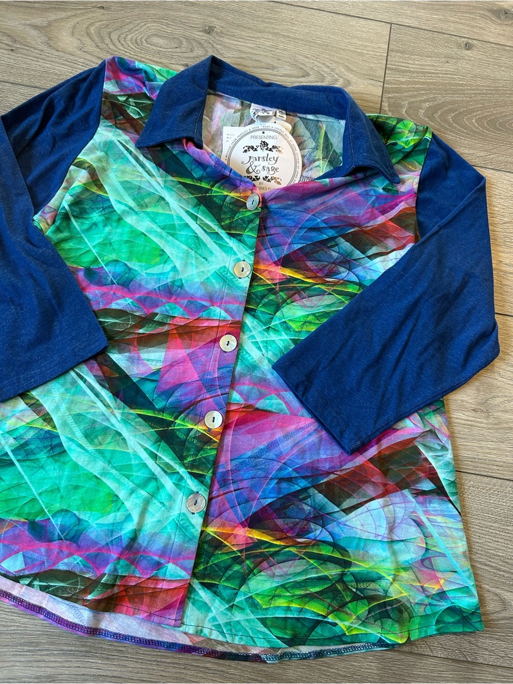 Parsley & Sage Abstract Colorful Button Front Top  Art to Wear Size XL New